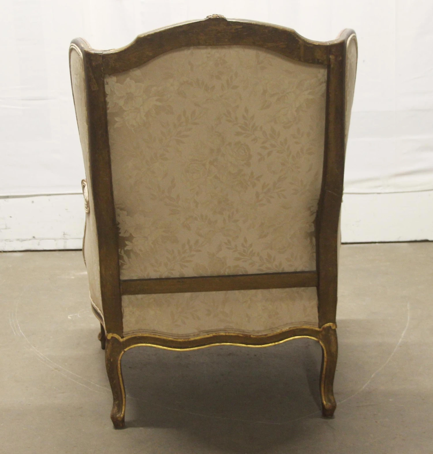 Antique Carved Wood Stuffed Wing Back Chair 11 Antique Carved Wood Stuffed Wing Back Chair - Image 9