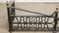 Antique Wrought Iron Fireplace Fender With Brass Details 15 Antique Wrought Iron Fireplace Fender With Brass Details -OGT Sale Store p266096 06