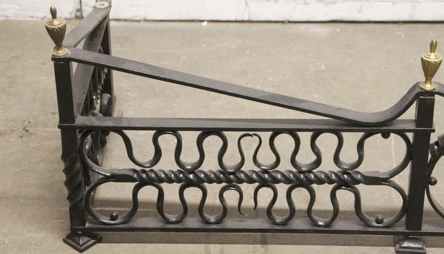 Antique Wrought Iron Fireplace Fender With Brass Details 8 Antique Wrought Iron Fireplace Fender With Brass Details - Image 6