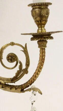 Antique French Torche Brass & Crystal 3 Arm Sconces -OGT Sale Store p266117 05