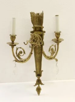 Antique French Torche Brass & Crystal 3 Arm Sconces -OGT Sale Store p266117 09