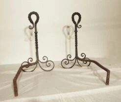 Antique Turned Wrought Iron Pair Of Andirons 12 Antique Turned Wrought Iron Pair Of Andirons -OGT Sale Store p267333 05