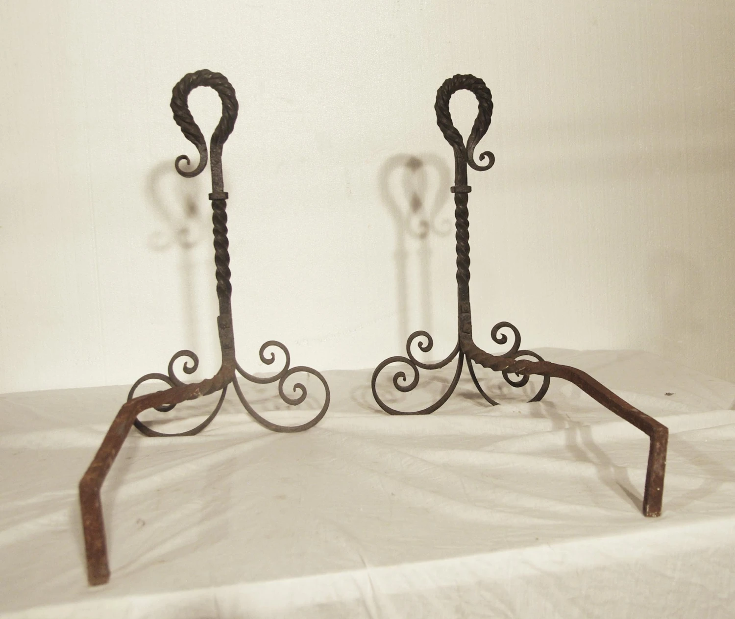 Antique Turned Wrought Iron Pair Of Andirons 7 Antique Turned Wrought Iron Pair Of Andirons - Image 5