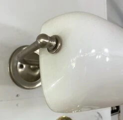 Vintage Nickel Plated White Milk Glass Banker Wall Lamp Sconce 16 Vintage Nickel Plated White Milk Glass Banker Wall Lamp Sconce -OGT Sale Store p267513 05