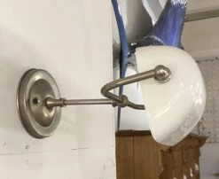 Vintage Nickel Plated White Milk Glass Banker Wall Lamp Sconce 17 Vintage Nickel Plated White Milk Glass Banker Wall Lamp Sconce -OGT Sale Store p267513 06