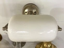 Vintage Nickel Plated White Milk Glass Banker Wall Lamp Sconce 20 Vintage Nickel Plated White Milk Glass Banker Wall Lamp Sconce -OGT Sale Store p267513 09