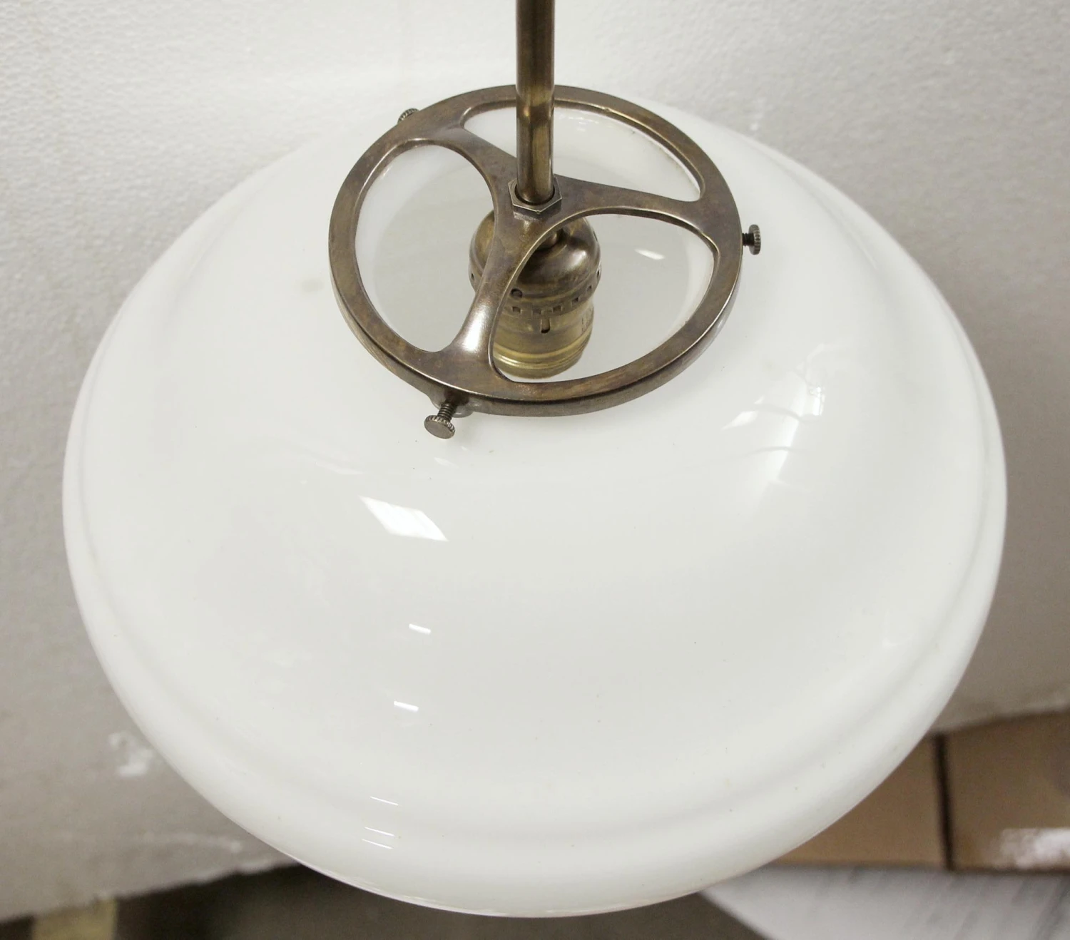 Antique 11.5 In. Schoolhouse Globe With Brass Pole Pendant Light 6 Antique 11.5 In. Schoolhouse Globe With Brass Pole Pendant Light - Image 4