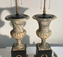 Pair Of Marble Table Lamps With Wreath Motif Bases -OGT Sale Store p267867 04