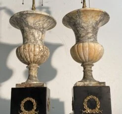 Pair Of Marble Table Lamps With Wreath Motif Bases -OGT Sale Store p267867 09