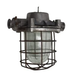 Vintage Steel & Glass Ship Light With Cage 11 Vintage Steel & Glass Ship Light With Cage -OGT Sale Store p268163 05