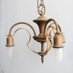 1940s Brass 3 Arm Down Light Chandelier 13 1940s Brass 3 Arm Down Light Chandelier -OGT Sale Store p270836 04