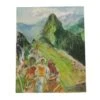 Acrylic Mid Century Painting Of Figures On A Mountain Village