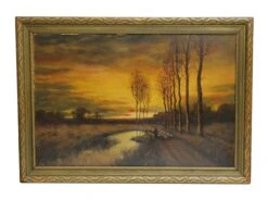 Framed Scenic Painting With Ornate Frame