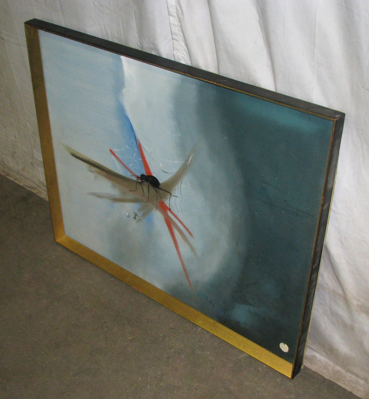 Vintage Gold Frame Spider On Web Painting 4 Vintage Gold Frame Spider On Web Painting - Image 2