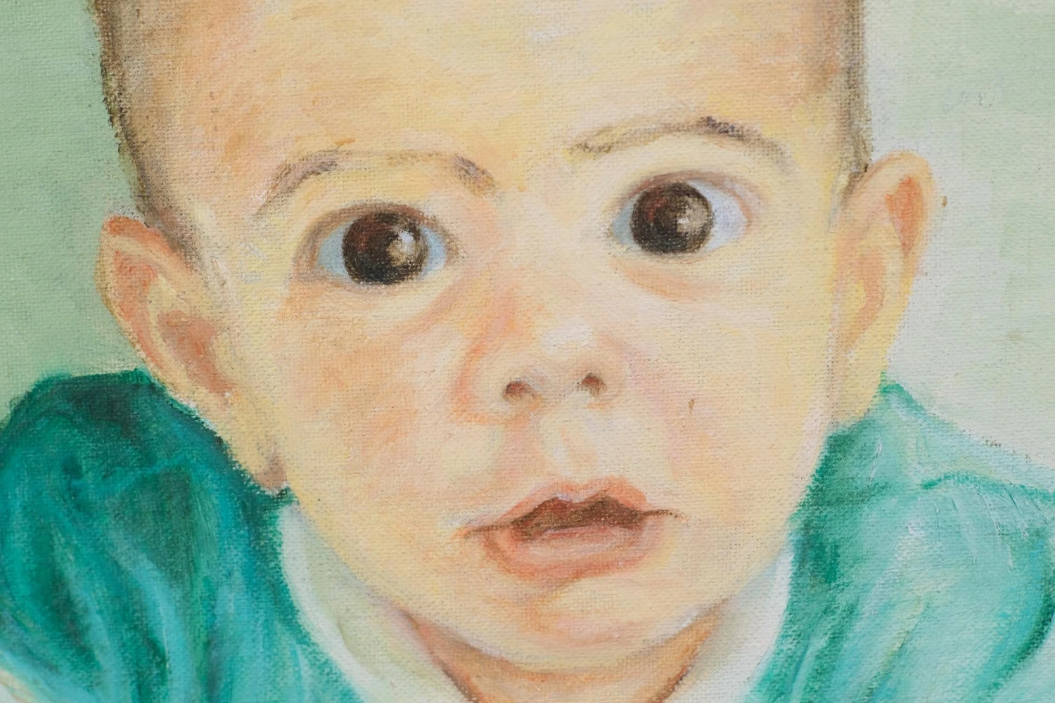 1970s Signed Oil Portrait Painting Of A Baby On Canvas 4 1970s Signed Oil Portrait Painting Of A Baby On Canvas - Image 2