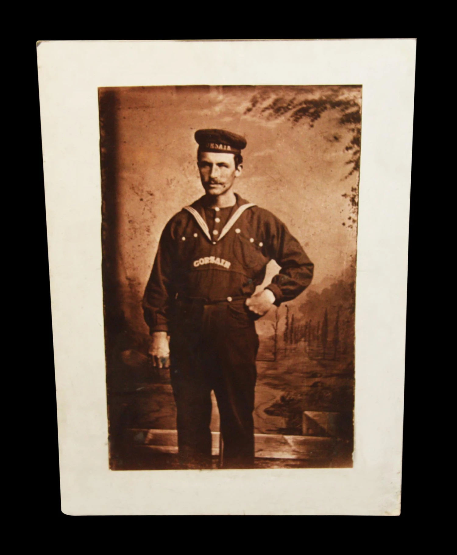 Antique French Corsair Wood Mounted Photograph 3 Antique French Corsair Wood Mounted Photograph