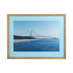 Framed Photograph Of The Verrazano Bridge With Blue Matte