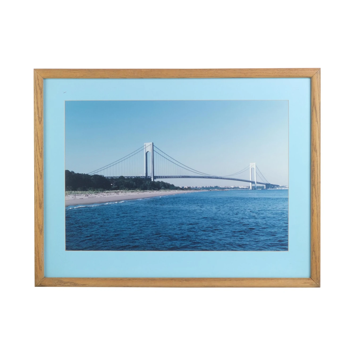 Framed Photograph Of The Verrazano Bridge With Blue Matte 3 Framed Photograph Of The Verrazano Bridge With Blue Matte