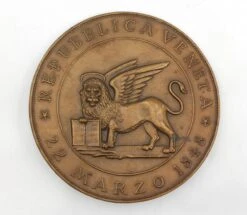 Republic Of San Marco 5 Lire Brass 9.25 In. Plaque