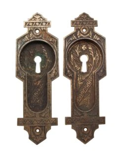 Bronze Recessed Eastlake Pair Of Pocket Door Plates