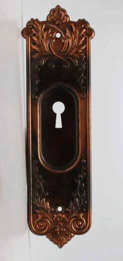 Ornate Copper & Black Finish Steel Lorraine Pocket Door Plates -OGT Sale Store pocket door hardware for sale n258247