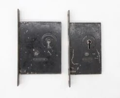 Pair Of Vintage Japanned Steel Corbin Pocket Double Door Locks -OGT Sale Store pocket door hardware for sale q287867