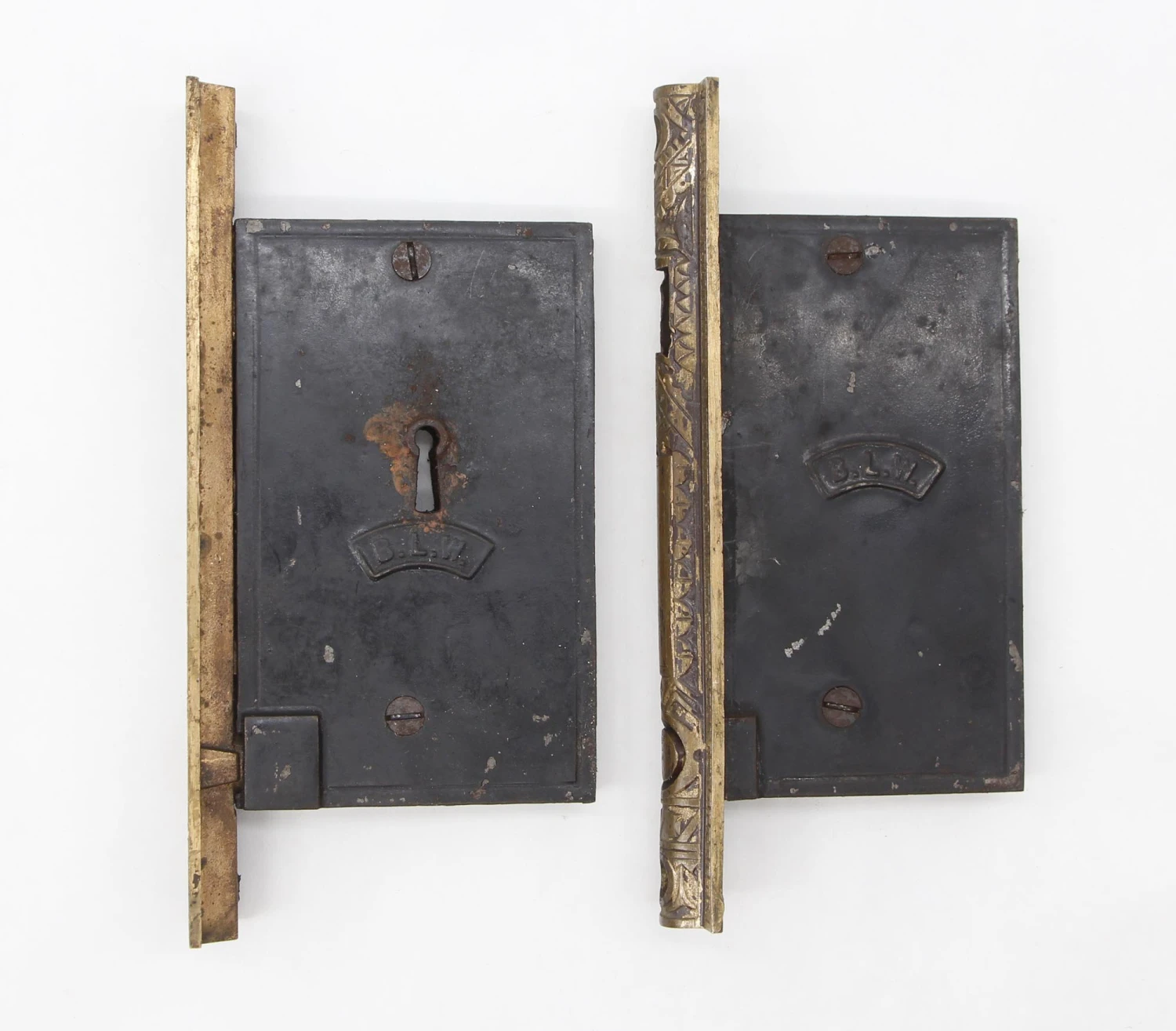 Pair Of Antique Brass Branford Lock Pocket Double Door Locks 5 Pair Of Antique Brass Branford Lock Pocket Double Door Locks - Image 3