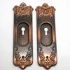 Ornate Copper & Black Finish Steel Lorraine Pocket Door Plates 2 Ornate Copper & Black Finish Steel Lorraine Pocket Door Plates -OGT Sale Store pocket door hardware ornate copper black finish steel loraine pocket door plates n258247