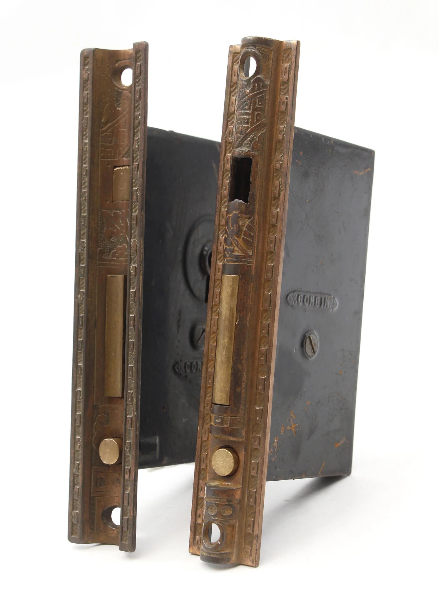 Pair Of 1880s Cast Iron Corbin Pocket Double Door Locks 3 Pair Of 1880s Cast Iron Corbin Pocket Double Door Locks