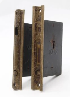 Pair Of Antique Brass Branford Lock Pocket Double Door Locks