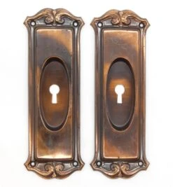 Pair Of Vintage Japanned Finish Old New Stock Pocket Door Pulls