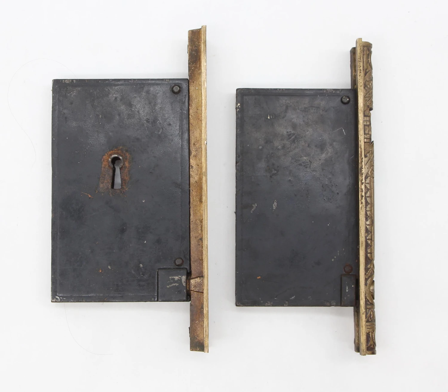 Pair Of Antique Brass Branford Lock Pocket Double Door Locks 4 Pair Of Antique Brass Branford Lock Pocket Double Door Locks - Image 2