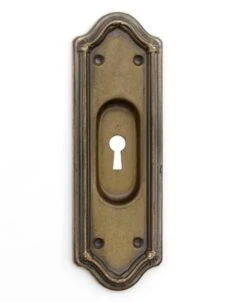 Traditional 7.625 In. Brass Plated Steel Pocket Door Keyhole Plate