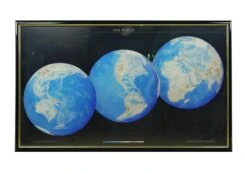 1990s Triple Perspective Planet Earth Map Framed Poster