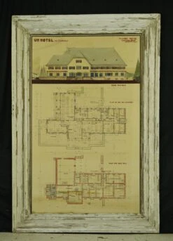 1940s Pine Framed French Hotel Blueprint 62 X 42