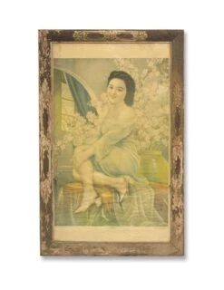 Carved Wood Frame Blossom Miss Chinese Print