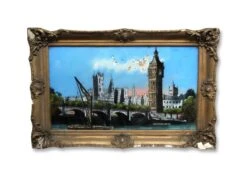Gold Framed Westminster Bridge London Reverse Glass Painting