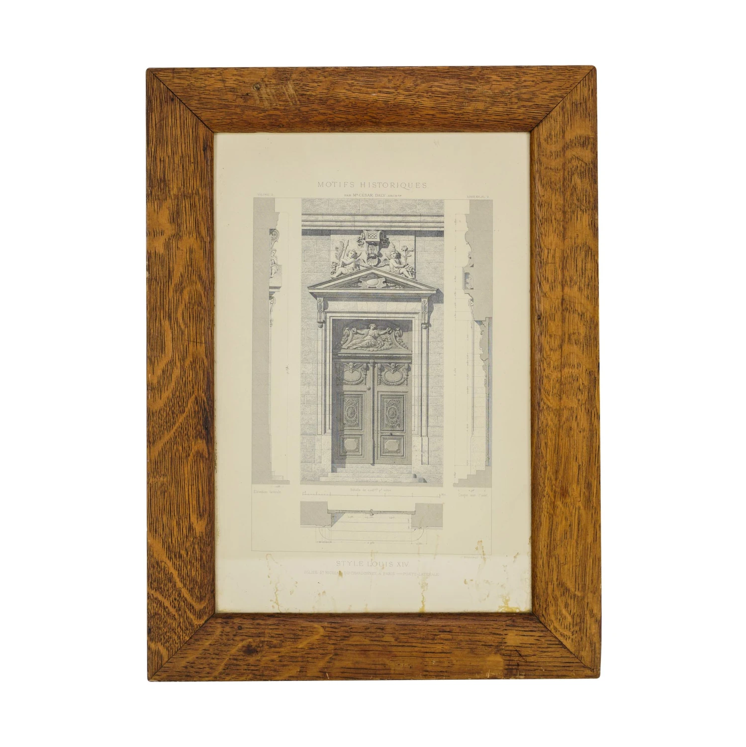 Oak Framed 19th Century Architectural Print Of Lateral Door Of Saint-Nicolas Du Chardonnet By Cesar Denis Daly 3 Oak Framed 19th Century Architectural Print Of Lateral Door Of Saint-Nicolas Du Chardonnet By Cesar Denis Daly