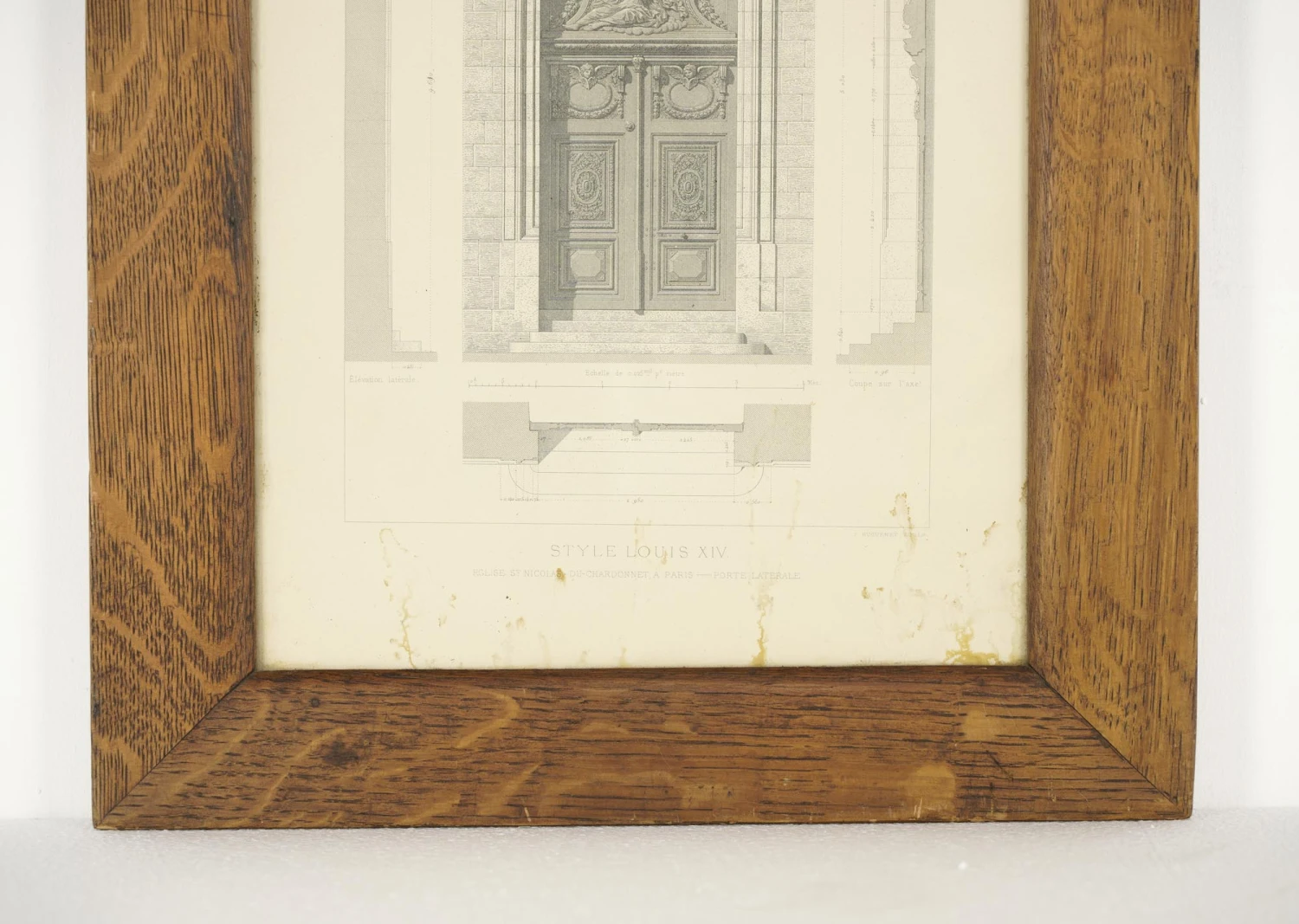 Oak Framed 19th Century Architectural Print Of Lateral Door Of Saint-Nicolas Du Chardonnet By Cesar Denis Daly 4 Oak Framed 19th Century Architectural Print Of Lateral Door Of Saint-Nicolas Du Chardonnet By Cesar Denis Daly - Image 2