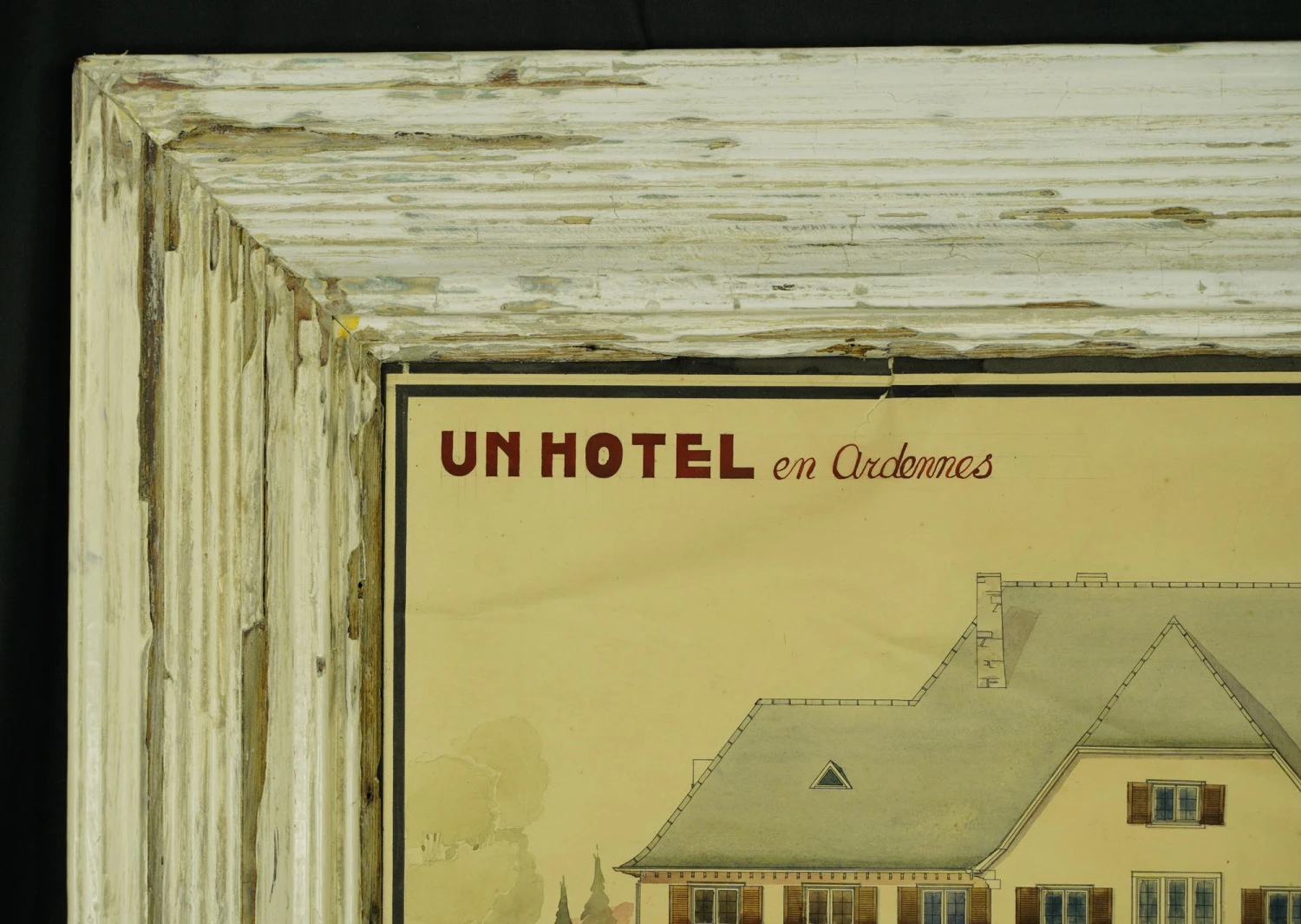 1940s Pine Framed French Hotel Blueprint 62 X 42 4 1940s Pine Framed French Hotel Blueprint 62 X 42 - Image 2