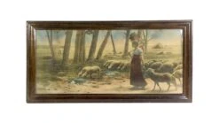 Vintage Sheep Herding Wood Framed Print