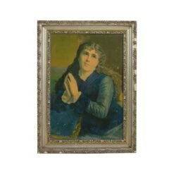 Vintage Young Woman In Prayer Wooden Frame Portrait