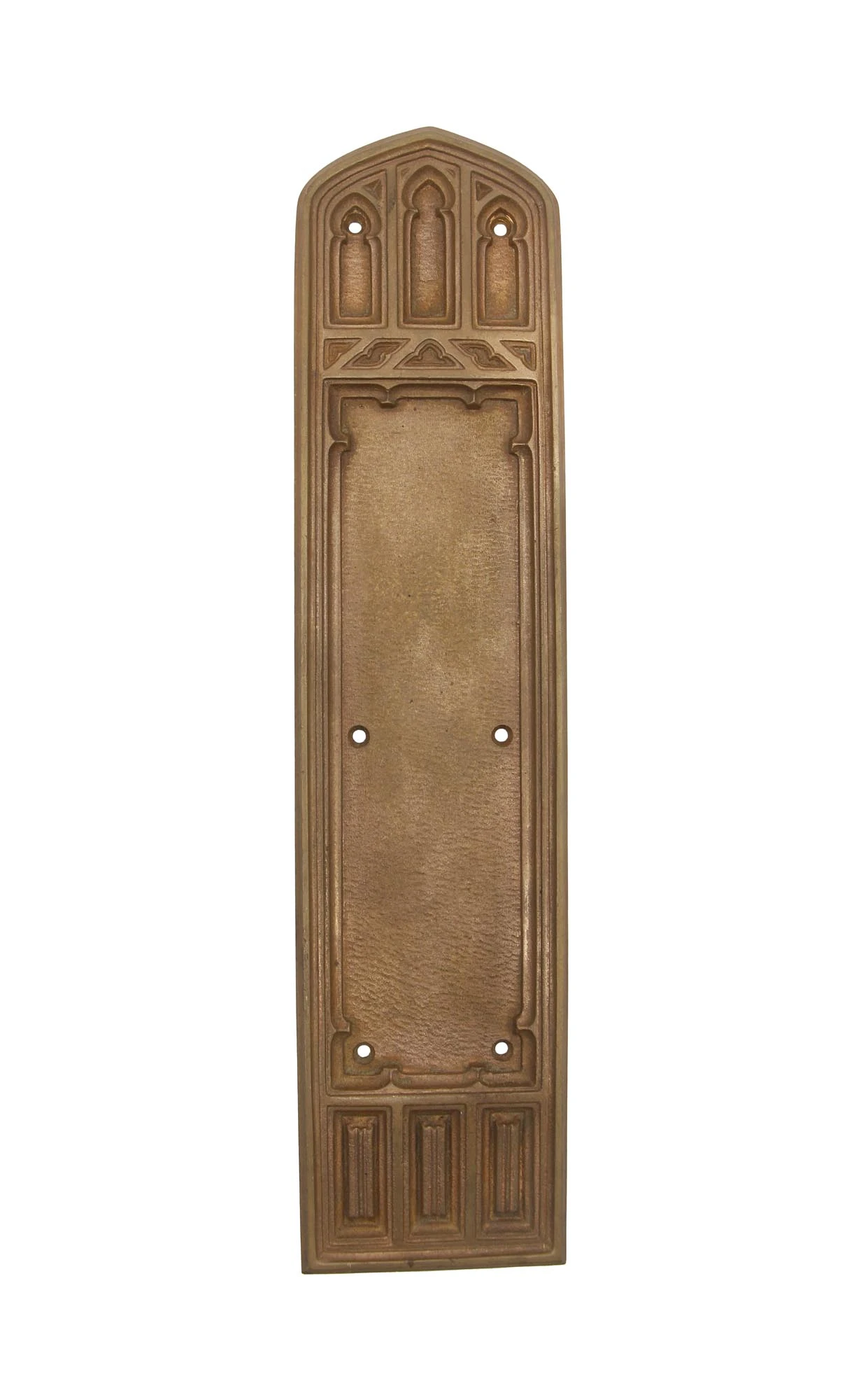 Antique 14.5 In. Gothic Bronze Door Push Plate 3 Antique 14.5 In. Gothic Bronze Door Push Plate