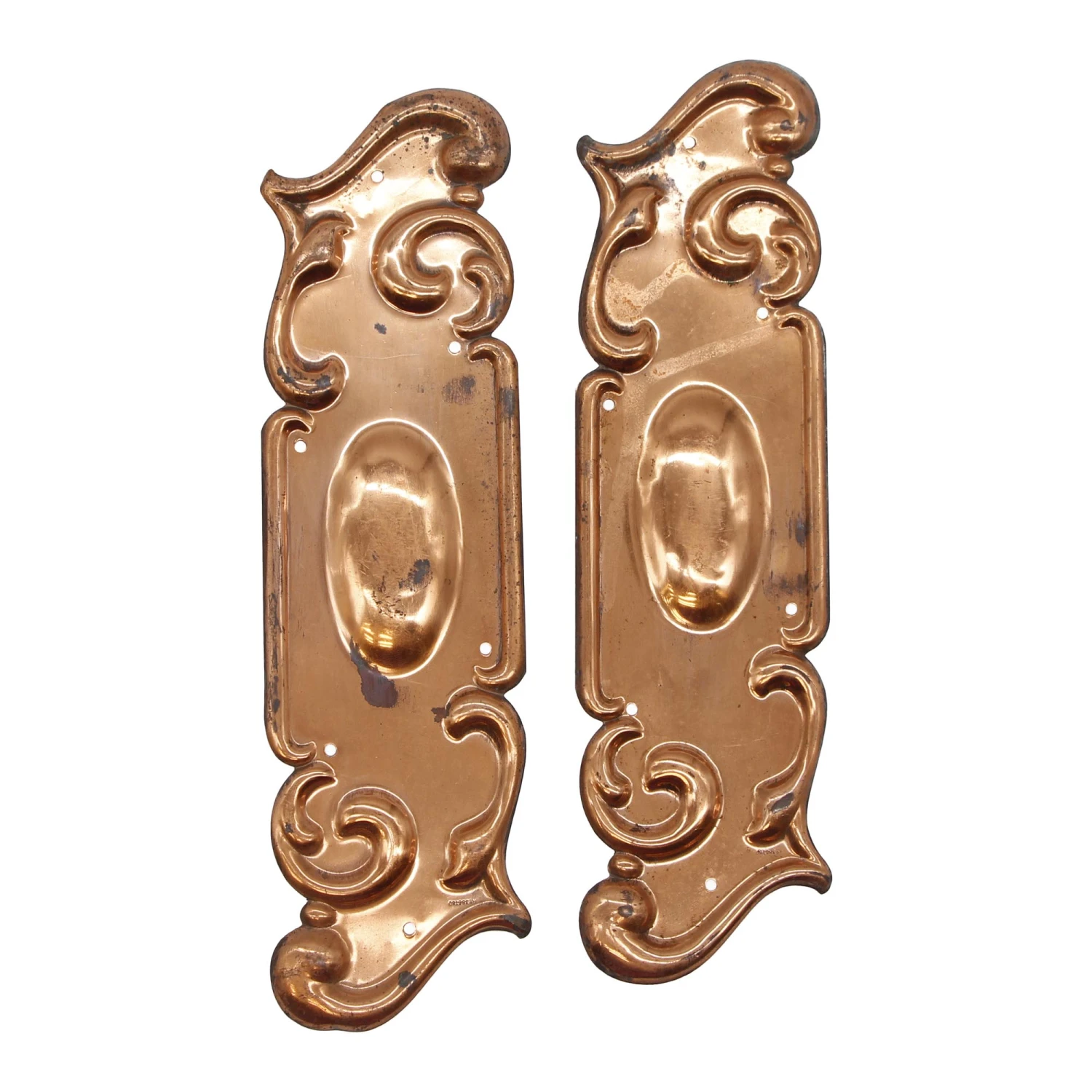 Pair Of 10.6 In. Copper Plated Brass Art Nouveau Door Push Plates 3 Pair Of 10.6 In. Copper Plated Brass Art Nouveau Door Push Plates
