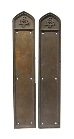Pair Of 17.5 In. Bronze Emblematic Gothic Door Push Plates