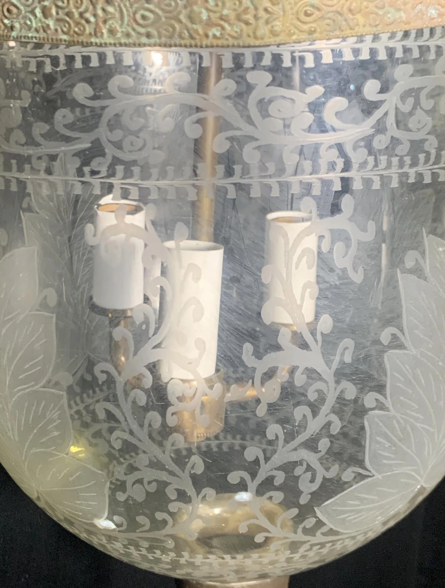 Antique Victorian 9.25 In. Etched Glass Bell Jar Pendant Light 9 Antique Victorian 9.25 In. Etched Glass Bell Jar Pendant Light - Image 7