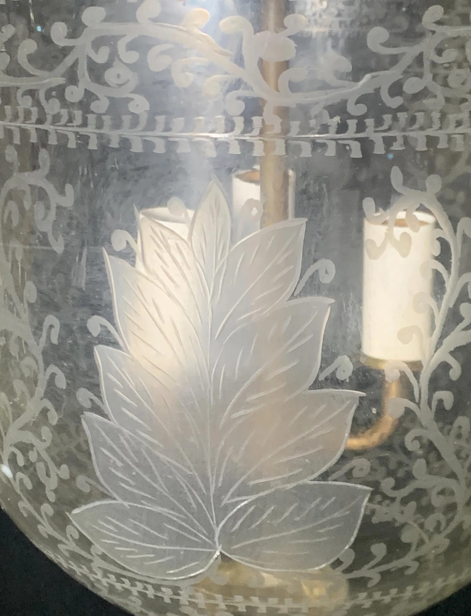 Antique Victorian 9.25 In. Etched Glass Bell Jar Pendant Light 10 Antique Victorian 9.25 In. Etched Glass Bell Jar Pendant Light - Image 8