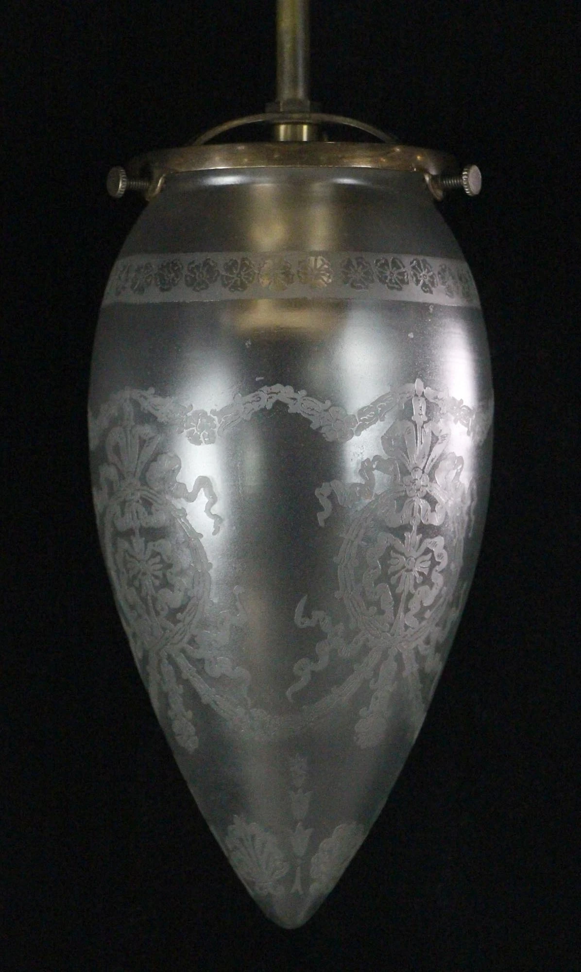 1809 Etched & Frosted Cone Shaped Glass Pendant Light 6 1809 Etched & Frosted Cone Shaped Glass Pendant Light - Image 4