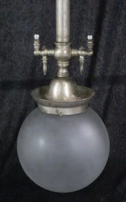 Original Frosted Glass Silvered Brass Pole Pendant Light 15 Original Frosted Glass Silvered Brass Pole Pendant Light -OGT Sale Store q271873 06