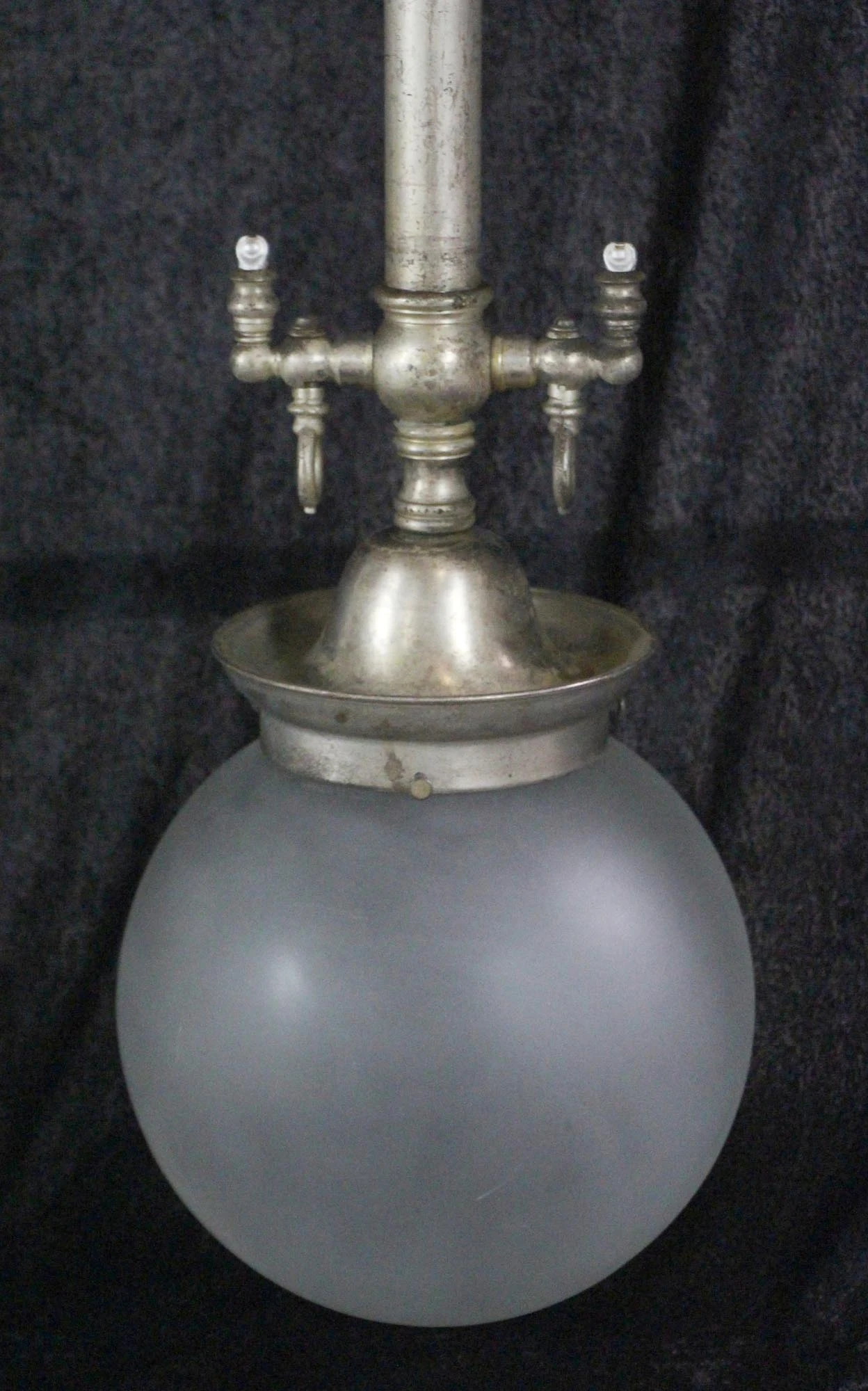 Original Frosted Glass Silvered Brass Pole Pendant Light 8 Original Frosted Glass Silvered Brass Pole Pendant Light - Image 6